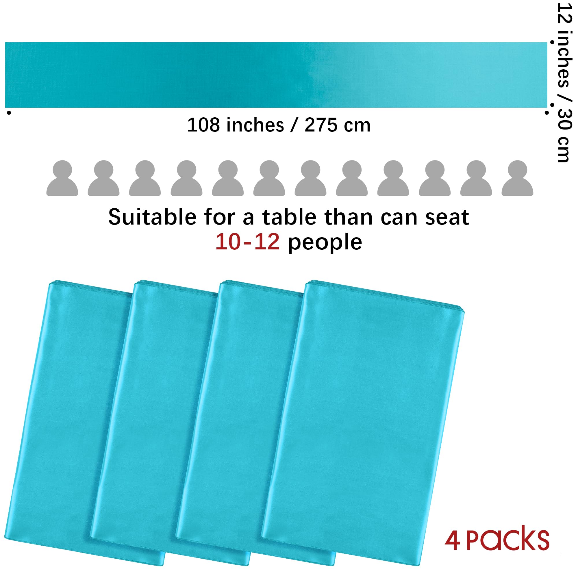 Aneco 4 Pack Satin Table Runner 12 X 108 Inch Teal Long Bright Silk And Smooth Fabric Party Table Runner For Wedding Banquet Par